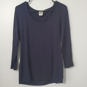 Anne Klein Small Navy Blue Shirt Women's Top 3/4 Sleeve Blouse